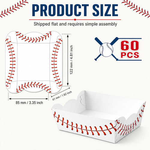 60 Pack Baseball Party Supplies Set Baseball Birthday Decorations Disposable Paper Food Serving Tray Boats Tray for Concession Food, Condiment, Carnivals