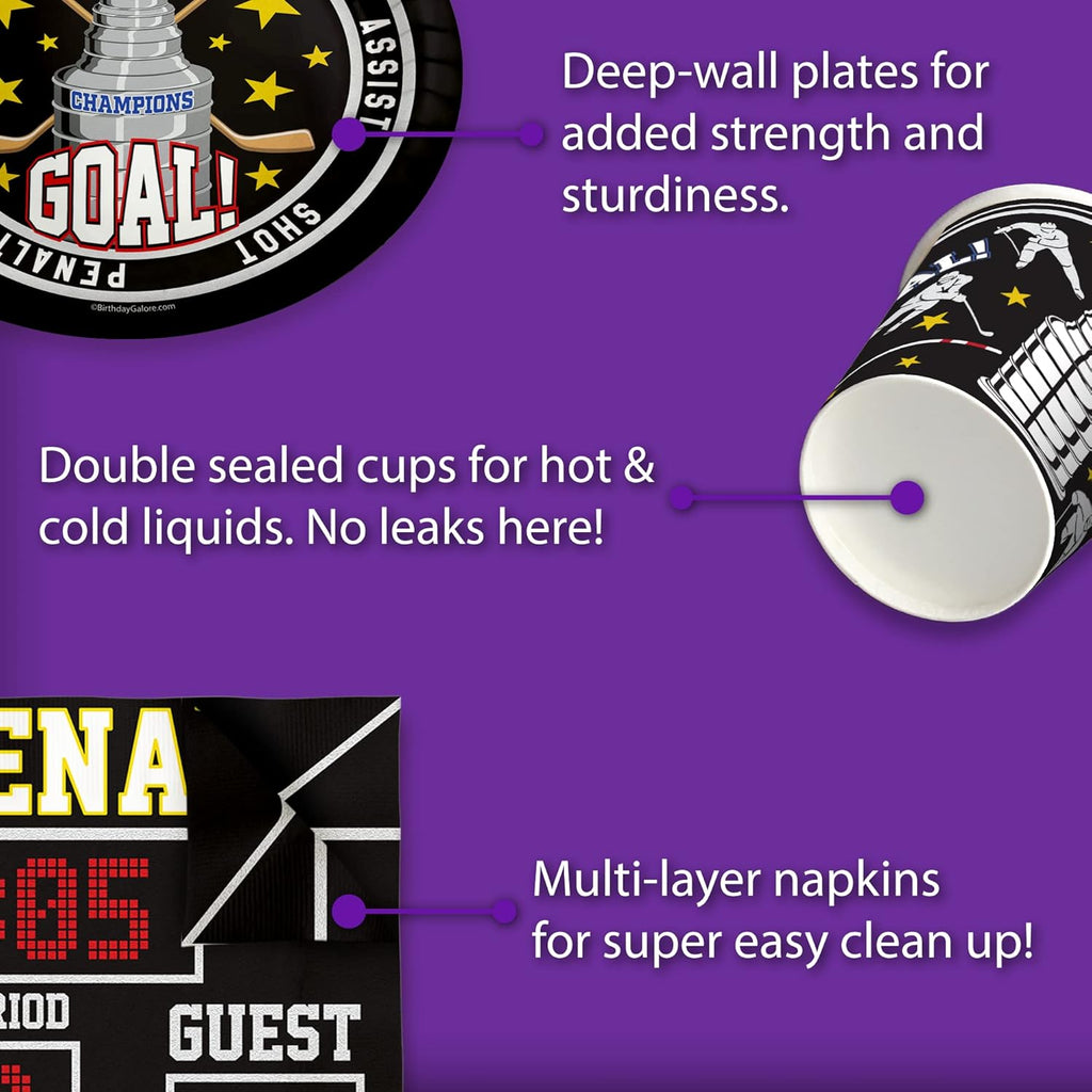 Hockey Birthday Party Supplies Set Plates Napkins Cups Tableware Kit for 16