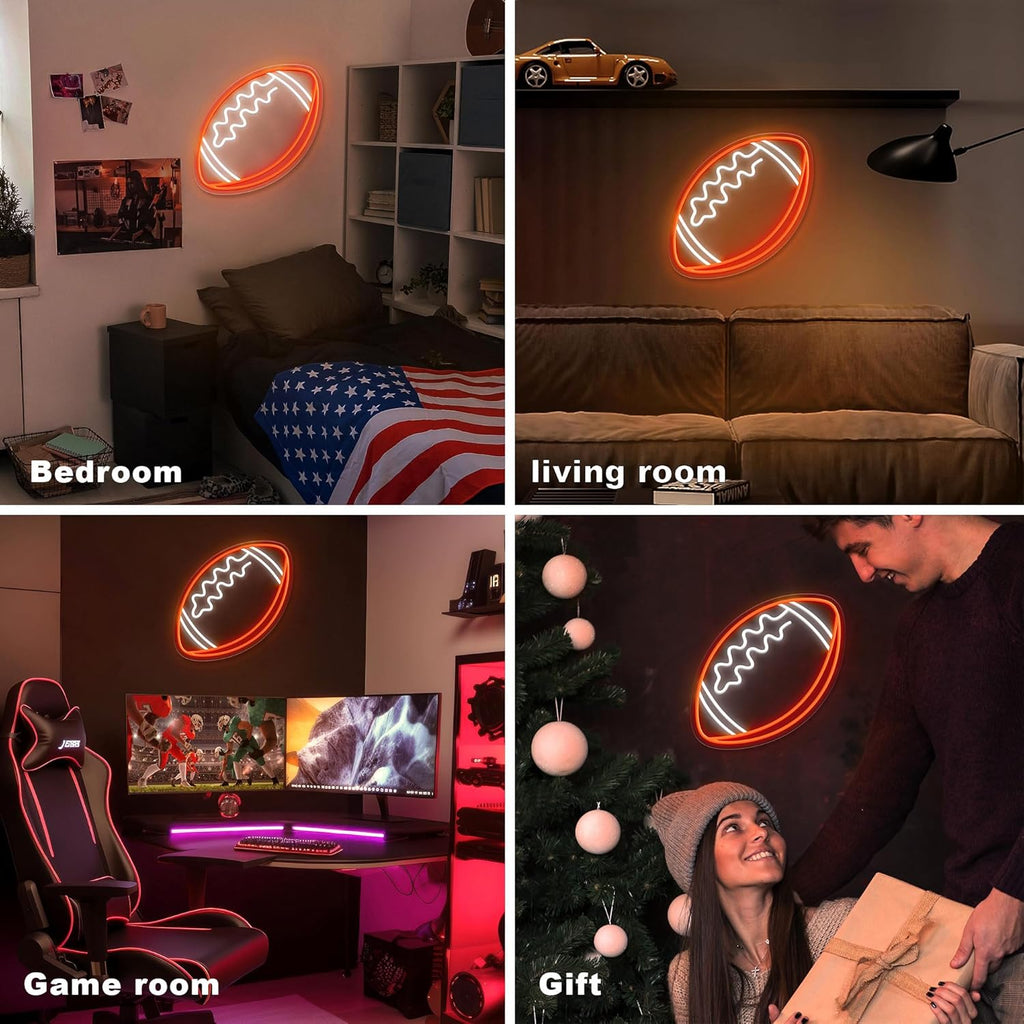 Football Neon Sign for Wall Decor,Football-Shaped Neon Light, Football LED Signs for Man Cave, Teens, Boys, and Girls' Bedrooms and Game Rooms. Neon Wall Signs Gift for Football Fans Teens