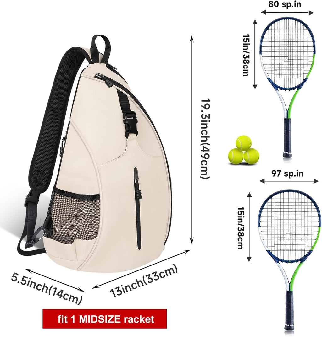 Tennis Bag, Tennis Sling Backpack Crossbody Water Resistant for Men Women, Compatible for Pickleball Badminton Rackets