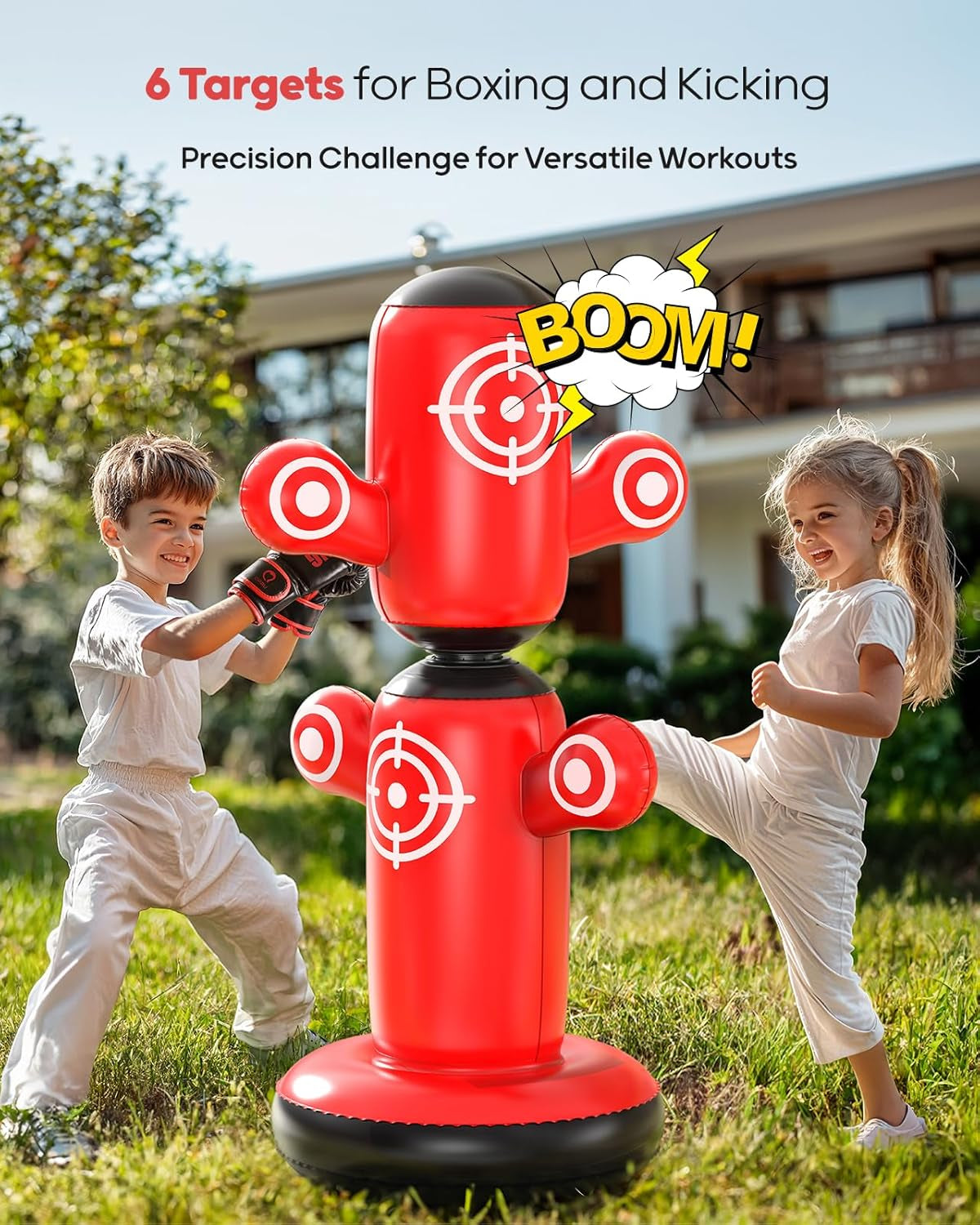 360° Rotatable Punching Bag for Kids, Lager 64” Kids Punching Bag with Gloves, Hand Pump & 6 Targets, Bop Bag Inflatable Punching Toy, Karate Gifts for Boys, Girls