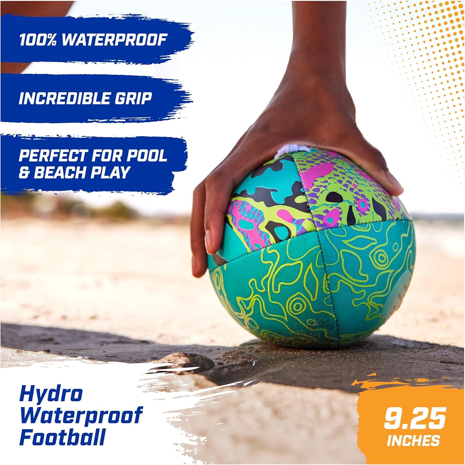 Hydro Waterproof Football, Outdoor Games for Adults and Kids, Swimming Pool Accessories and Pool Party Games,9.25 Inches, Green