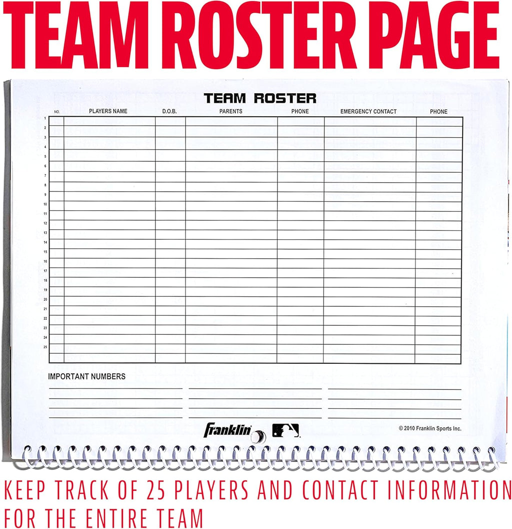 Franklin Sports MLB Baseball + Softball Scorebook - Book for Stats - Coaching Official Scorekeeper - 25 Games