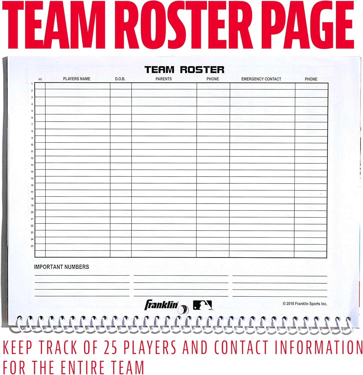 Franklin Sports MLB Baseball + Softball Scorebook - Book for Stats - Coaching Official Scorekeeper - 25 Games