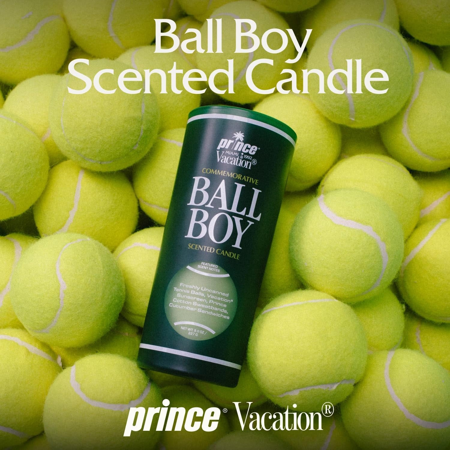 Ball Boy Tennis Scented Candle by Prince X  Sunscreen, Premium Soy-Blend Wax, 65-Hour Long Burning, Sport Gift for Women & Men, 8 Oz.