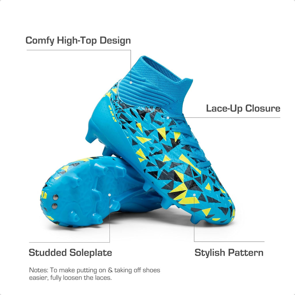 Boys Football Cleats Youth High Top Firm Ground Soccer Shoes for Little/Big Kids