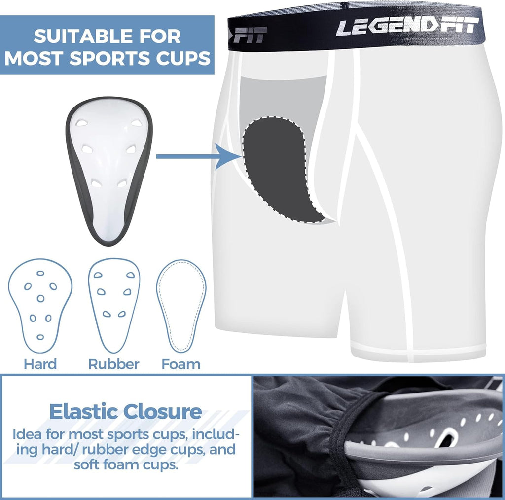Youth Boys Football Baseball Compression Shorts W/Cup Protector Athletic Sliding Underwear Lacrosse Cricket