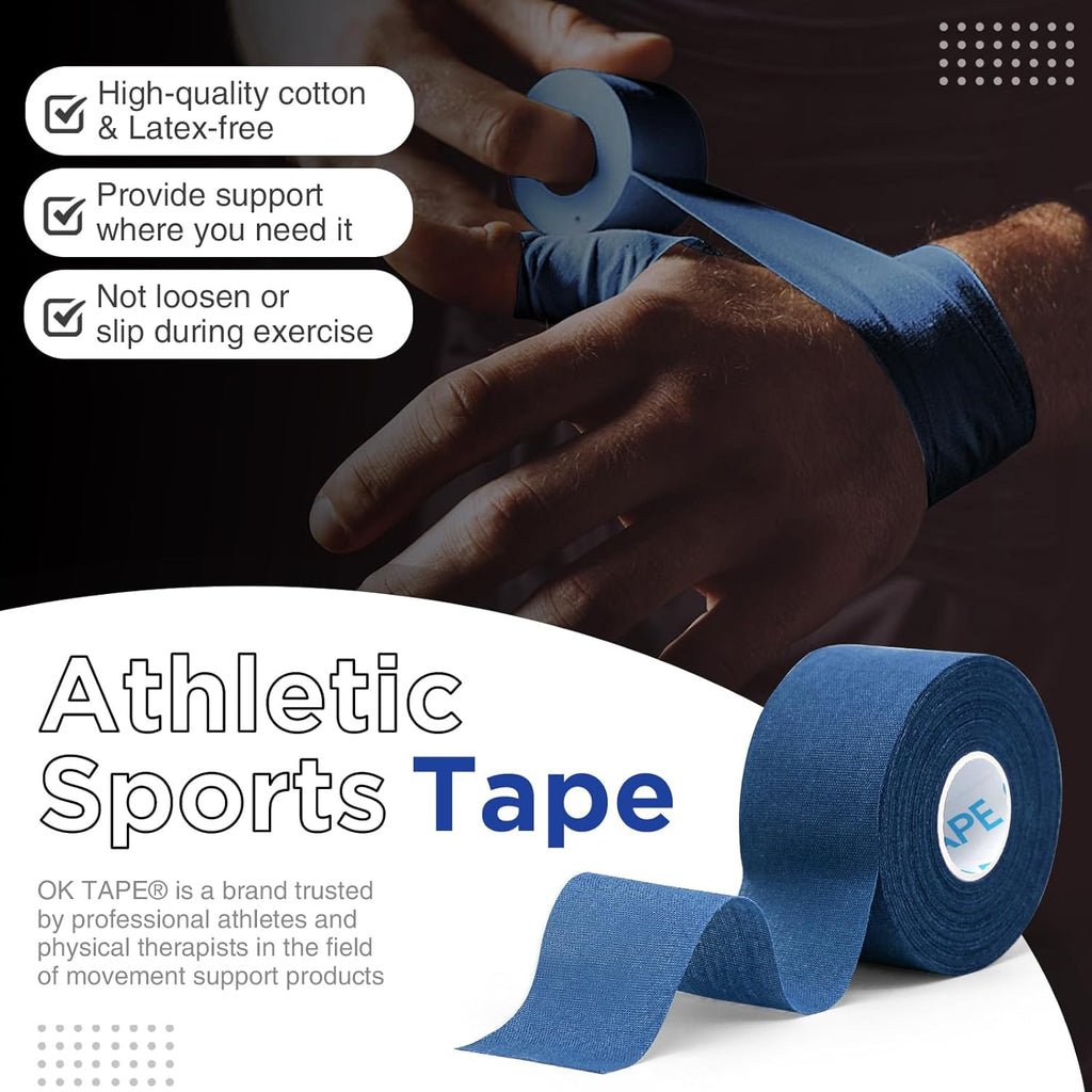 4 Rolls Athletic Tape, Sports Tape, Very Strong Easy Tear Wrist Ankle Tape, No Sticky Residue | Athletes, Medical, Athletic Trainers- 1.5Inch X 15Yards (Blue)