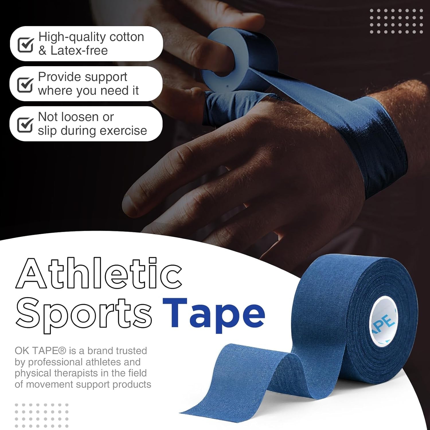 4 Rolls Athletic Tape, Sports Tape, Very Strong Easy Tear Wrist Ankle Tape, No Sticky Residue | Athletes, Medical, Athletic Trainers- 1.5Inch X 15Yards (Blue)