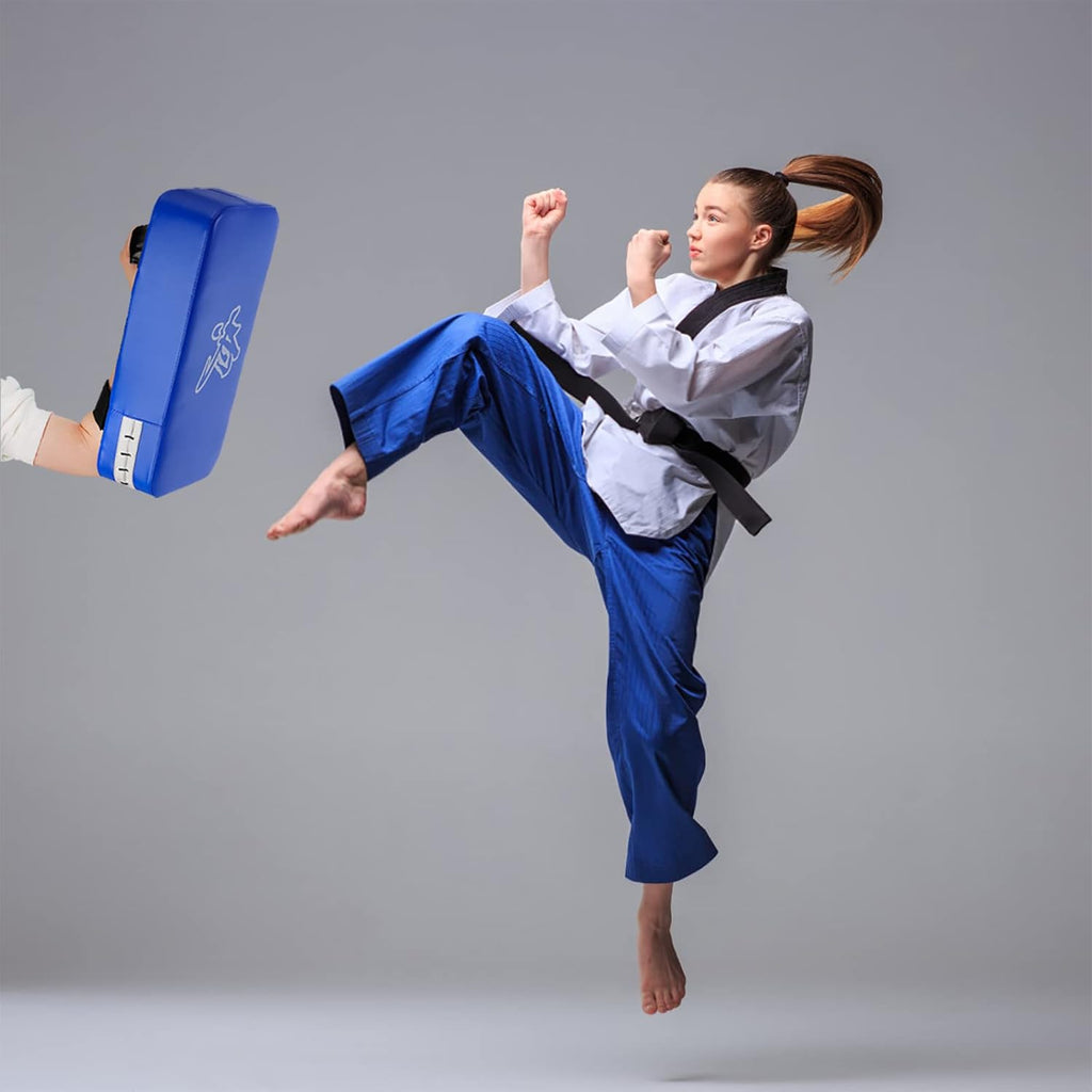 Boxing Focus Pads and Taekwondo Pad, 15.5 X 8 Blue, 2-In-1 Punching Mitts Kick Pack Set, Martial Arts MMA Kicking Shield Training for Men Women Gym
