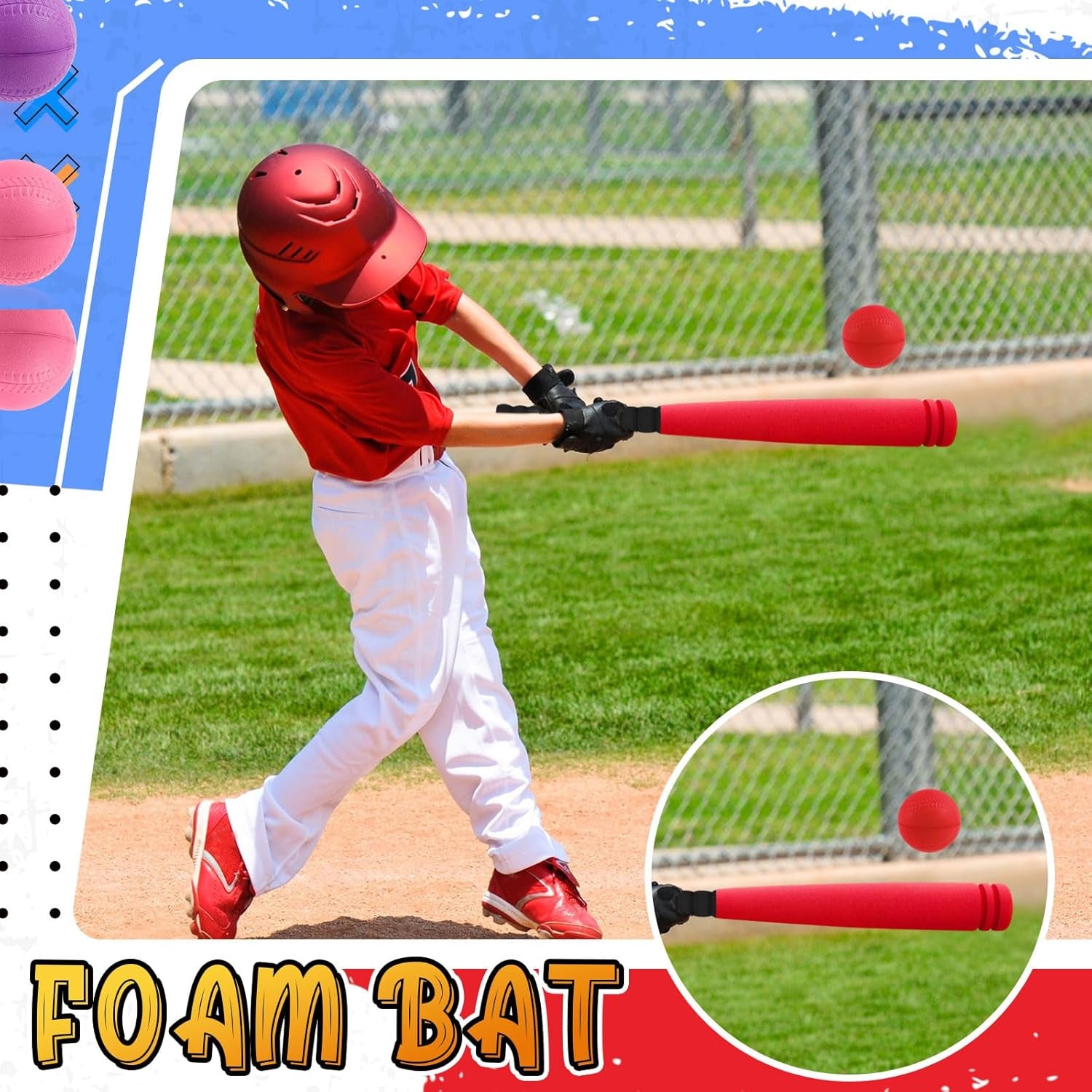 6 Set Foam Baseball Bat Set Including 6 Bats and 6 PE Equipment for Elementary School Foam Baseball Bat for Safety Play
