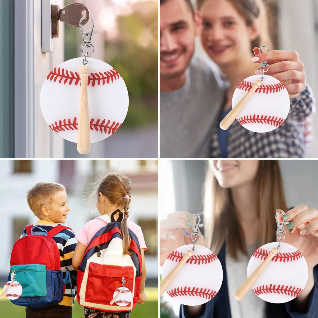 Baseball Softball Sports DIY Keychain : 12 Set Acrylic Keychain Kit with Mini Baseball Softball Bat