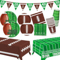 Football Party Supplies Kit Serve 24,Includes Dinner Plates, Dessert Napkins, Cups,Banner and Touchdown Tablecloth for Birthday Gameday Tailgate Decorations, Green (2023053002)