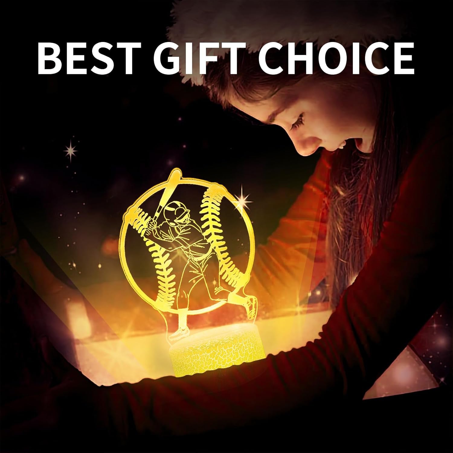 Baseball Gift 3D Night Light for Kids - 16 Colors & Flashing Modes with Remote Control Opreated Dimmable - Baseball Player Decor - Christmas Birthday Gifts for Boys Girls Sport Fans