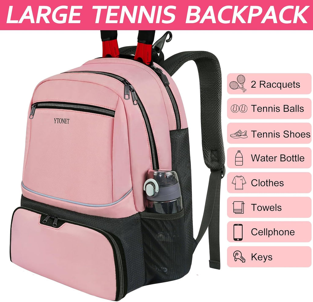 Tennis Bag Tennis Backpack for Women Men 2 Rackets with Insulated Pocket Ventilated Shoe Compartment