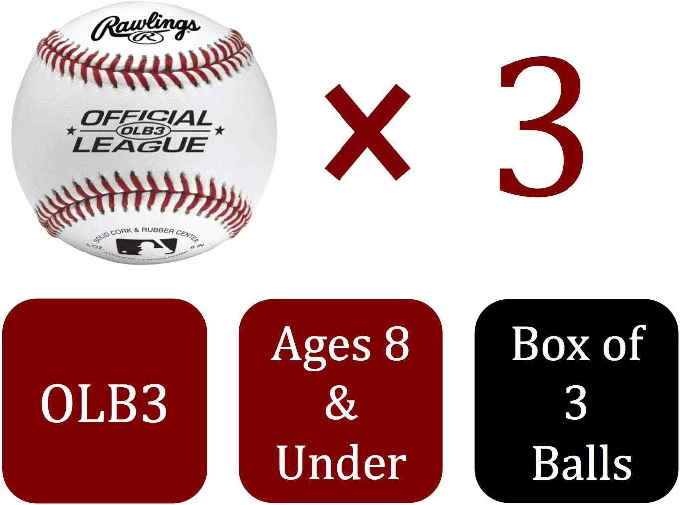 Rawlings | Official League Recreational Use Practice Baseballs | OLB3 | Youth/8U | 3 Count