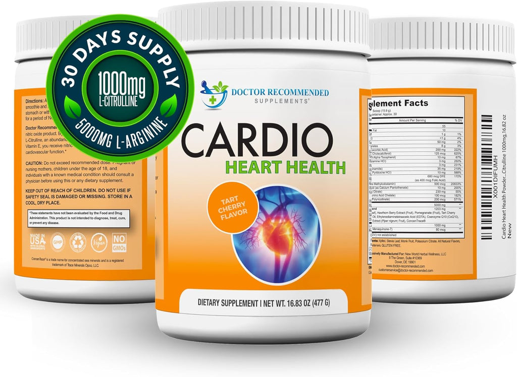 Cardio Heart Health Powder – L-Arginine Supplement 5000Mg & L-Citrulline 1000Mg, Tart Cherry Flavor (Pack of 2-16.82 Oz / 33.64 Oz)