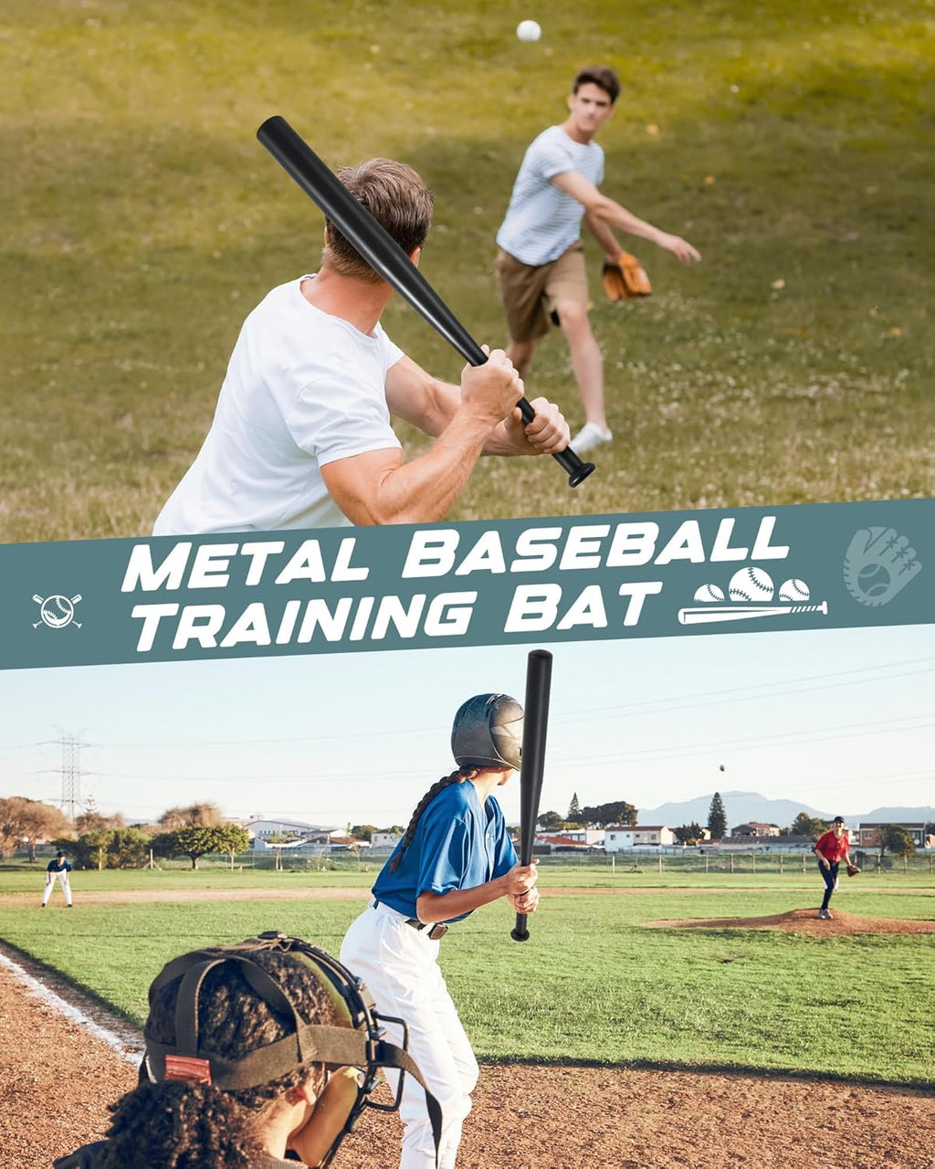3 Pcs Alloy Baseball Bat 28 Inch 35 Oz One Hand Metal Training Bat for Home Car Self Defense Baseball Practice DIY Craft Truck Tire Checker