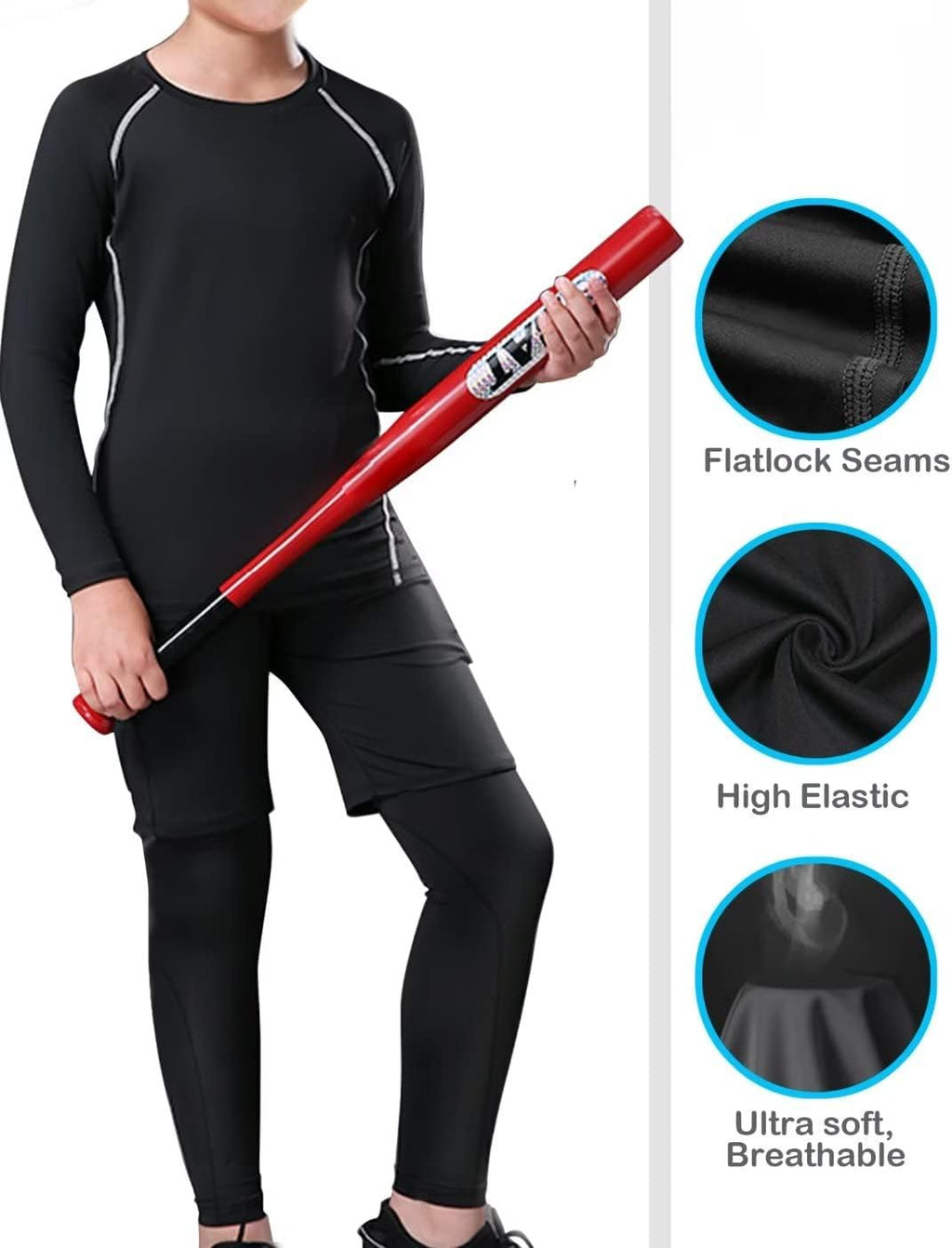4 Pack Youth Boy’S Compression Pants Leggings Tights Athletic Base Layer under Pants Gear for Football Sports