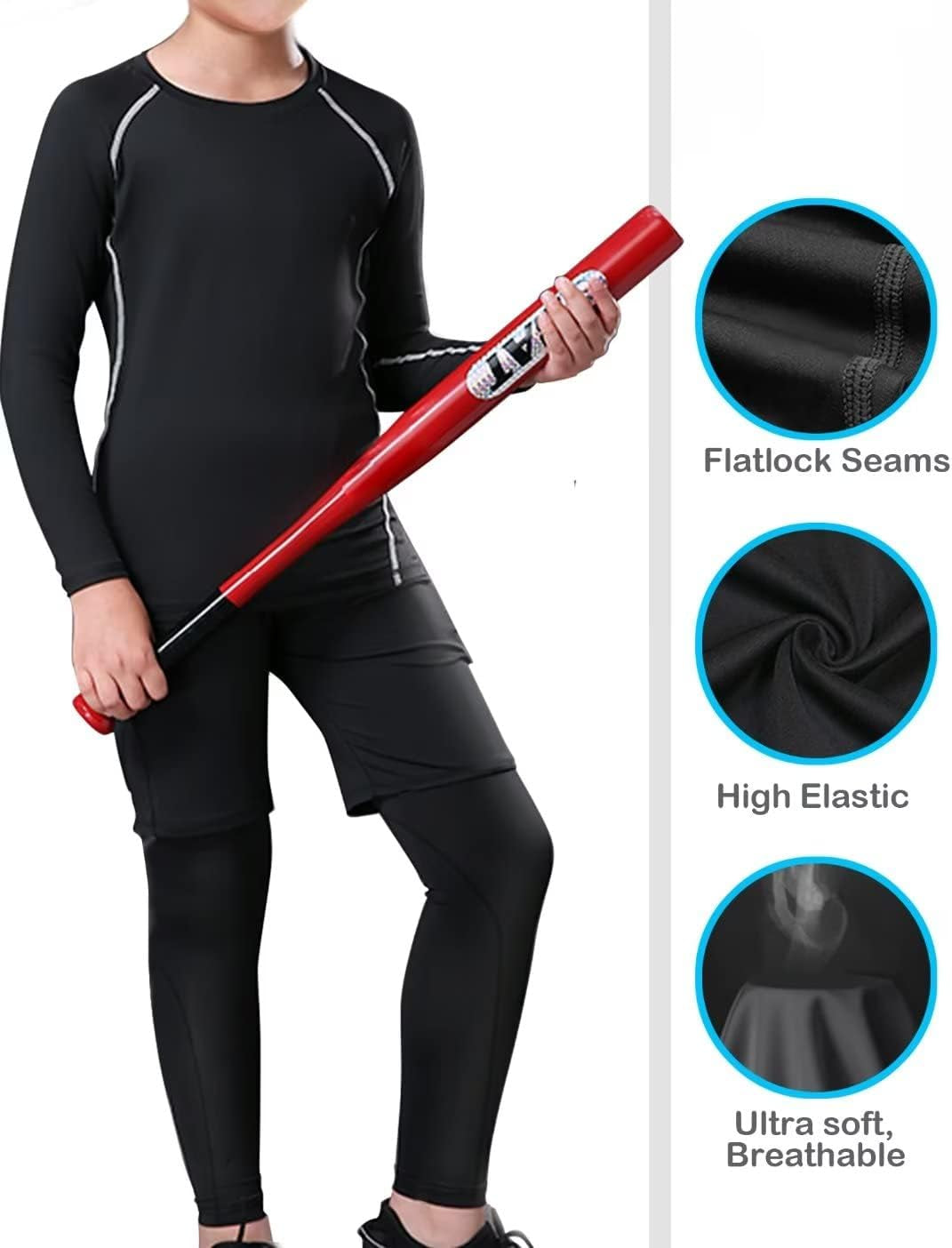 4 Pack Youth Boy’S Compression Pants Leggings Tights Athletic Base Layer under Pants Gear for Football Sports