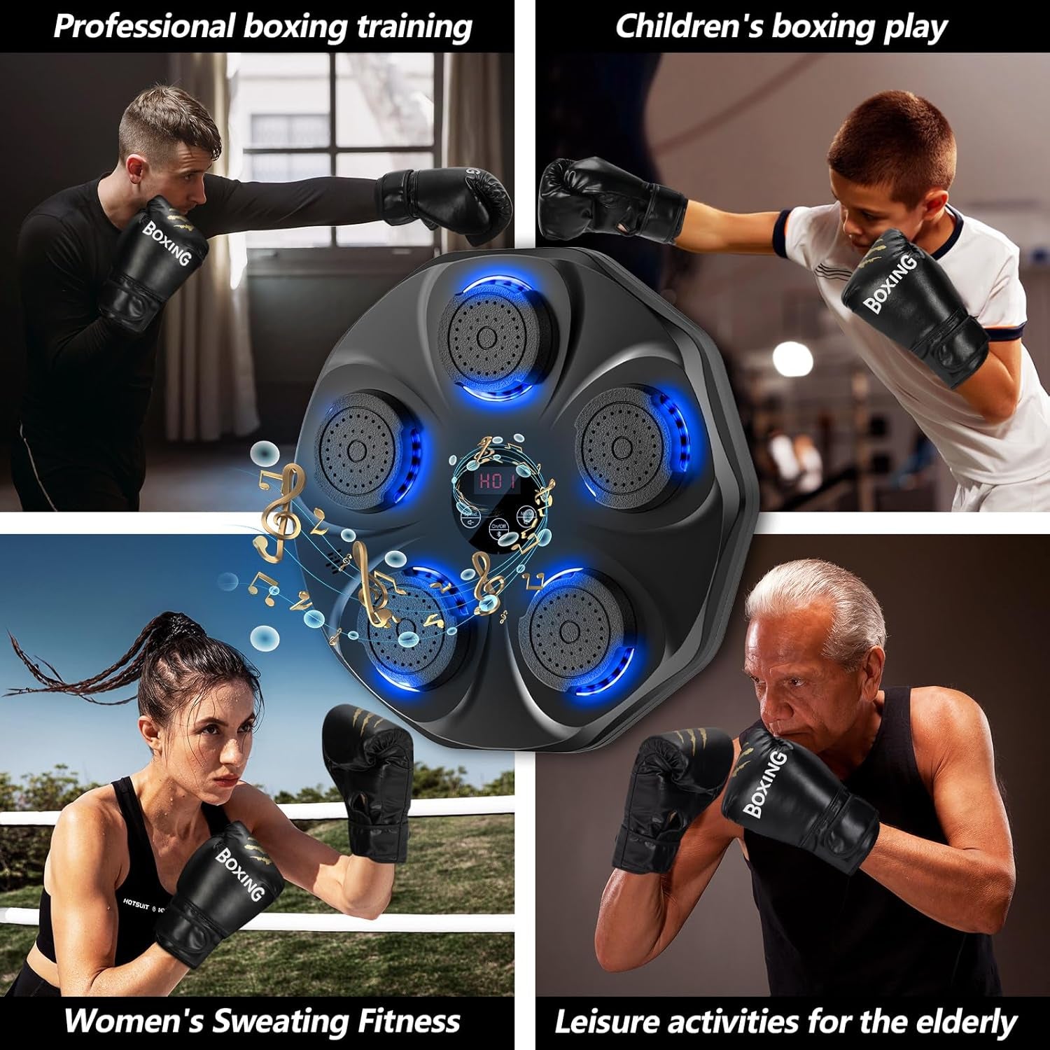 Music Boxing Machine, Interactive Punching Trainer with Boxing Gloves, Large Size Wall Mounted Electronic Boxing Target for Adult Kids, 9 Modes & 9 Speeds