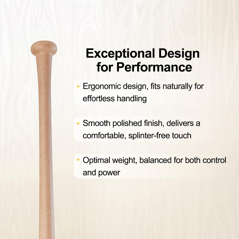 Wood Baseball Training Bat - Durable and Sturdy Wooden Bat - Ideal for Softball Hitting Practise - Versatile Design Bat (28Inch, Wood)