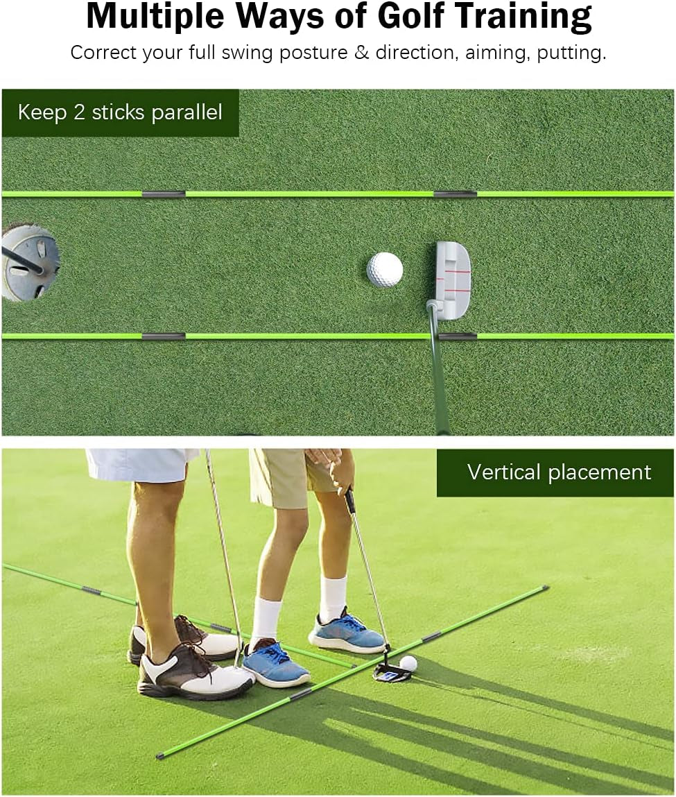 Golf Alignment Sticks - 48" Collapsible Golf Practice Rods for Aiming, Putting, Full Swing Trainer, Posture Corrector with Clear Tube Case, Golf Training Equipment