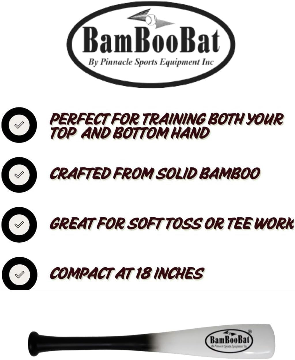 by PINNACLE SPORTS EQUIPMENT INC. Adult Baseball and Softball Wood One Hand Training Bat- 18 Inch or 21 Inch