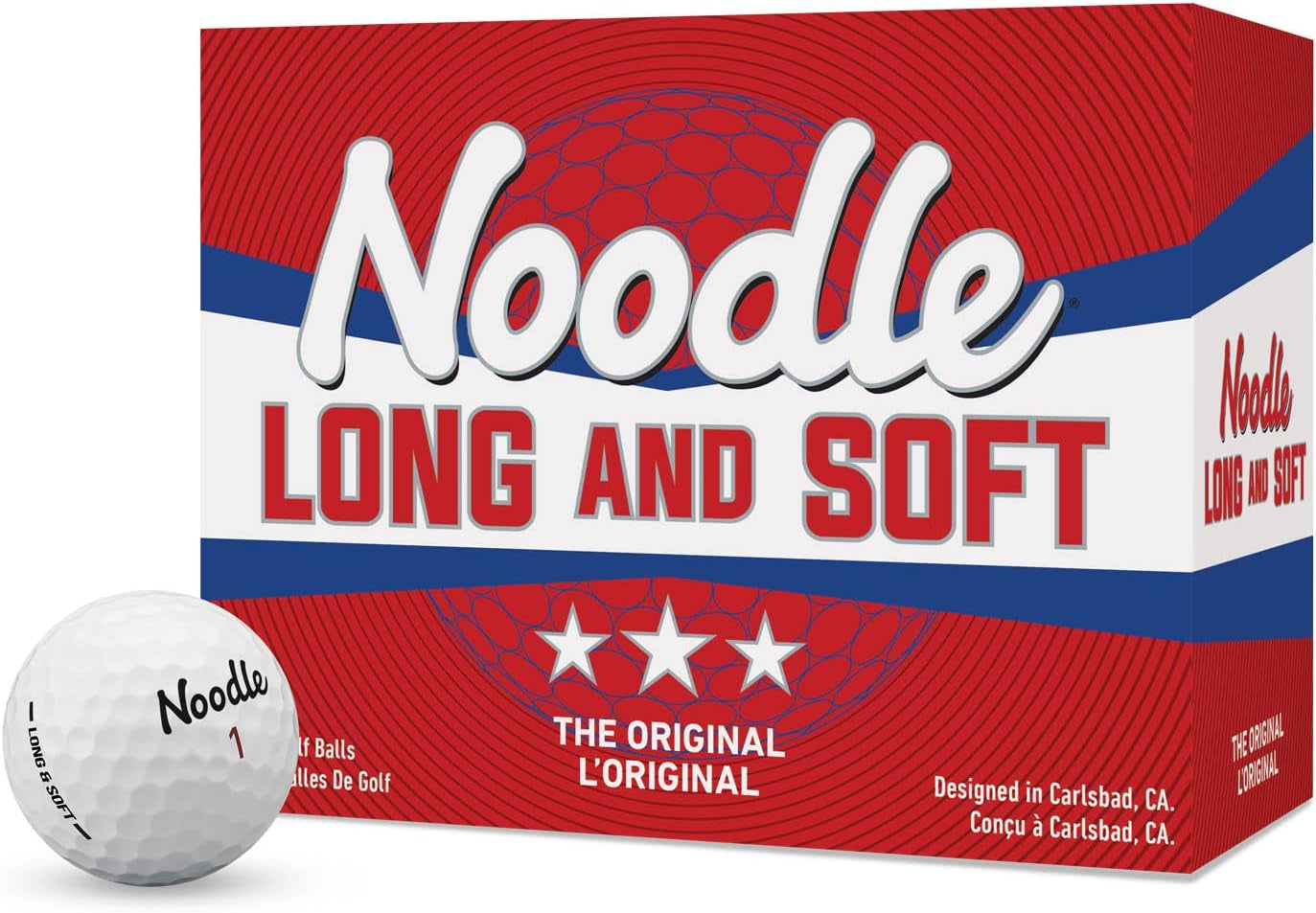 Noodle Long & Soft Golf Balls, Ultra-Soft 34 Compression Core, Great Feel and Increased Spin, Patented Dimple Design for Straighter Flight