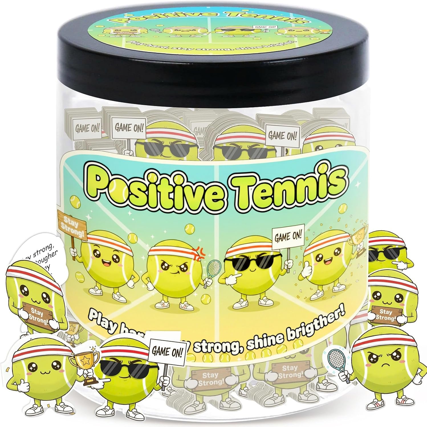 Positive Tennis Jar with 60 Affirmation Cards, Inspirational Tennis Gifts for Women and Men, Fun Motivation Jar for Tennis Lovers, Coach Appreciation Present, Cool Decor for Girls and Sports Fans