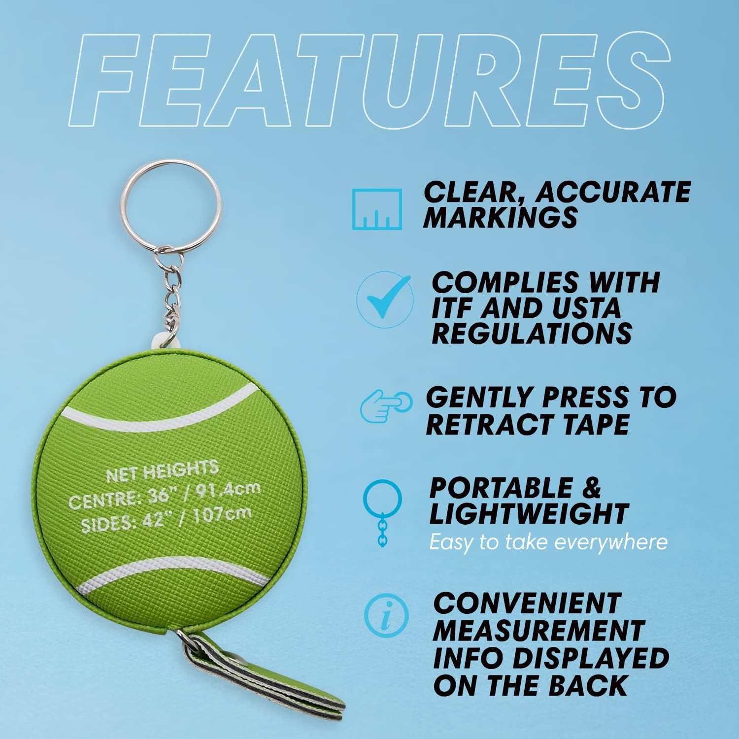 Net Checker Tennis Net Height Measuring Tape and Keyring
