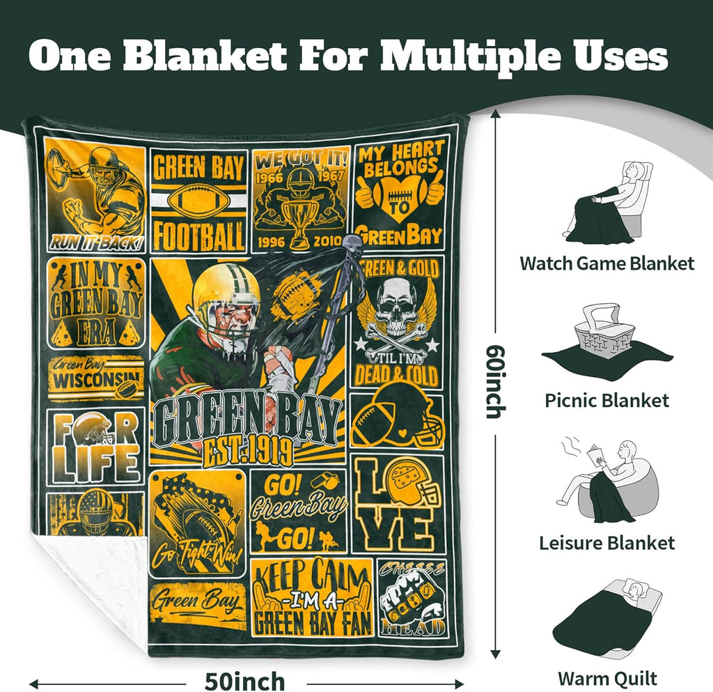 Football Blanket Fan Gifts for Men Women Sport Throw Blanket Football Style Merch Gear 60"X50" Cozy Sofa Bed.