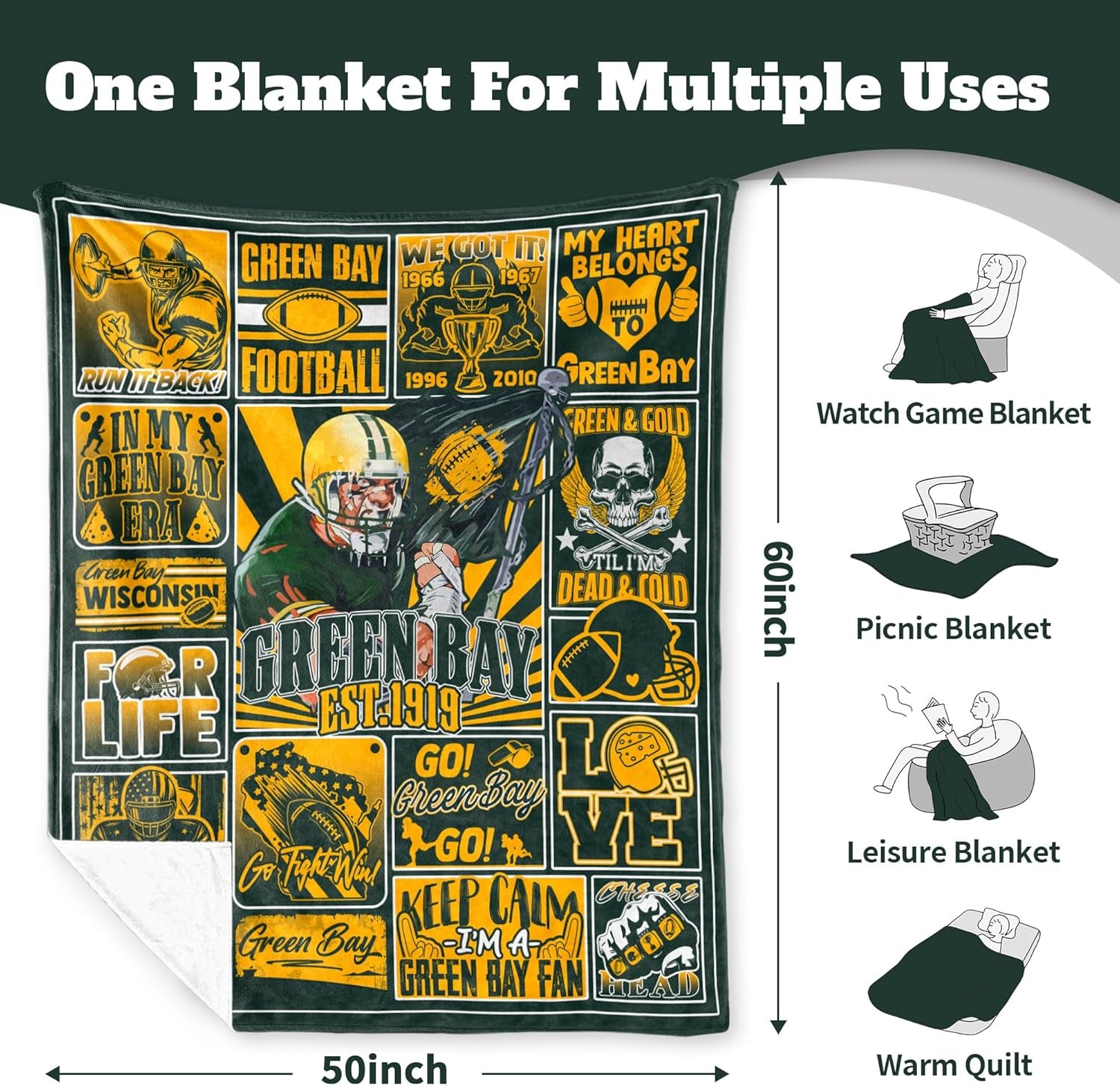 Football Blanket Fan Gifts for Men Women Sport Throw Blanket Football Style Merch Gear 60"X50" Cozy Sofa Bed.