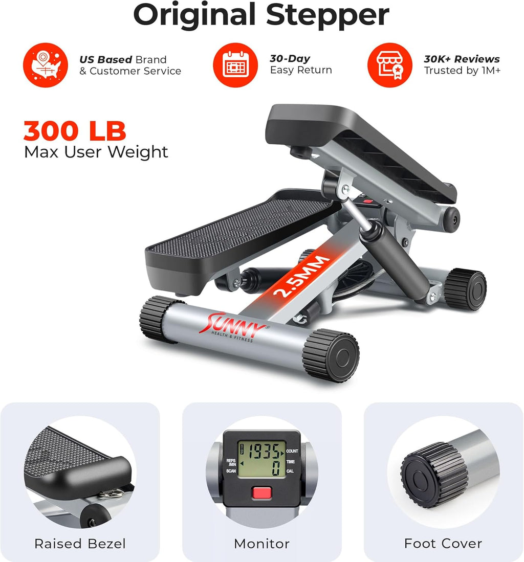 Mini Steppers for Exercise at Home, Stair Step Workout Machine with Resistance Bands, Full Body Cardio Equipment, Optional Free Sunnyfit App Connection Smart Stepper