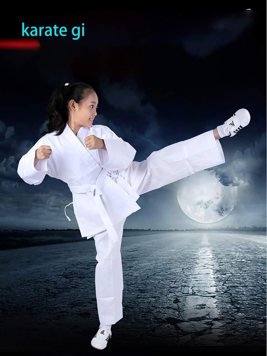 Karate Uniform for Kids and Adult, Lightweight Karate Gi Student Uniform with Belt for Martial Arts Training - White