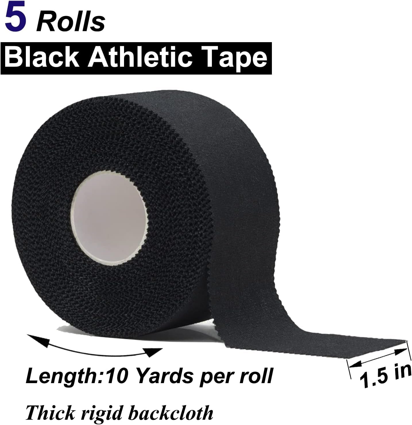 Athletic Tape,5 Pack Black Sports Tape,Strong Stick No Sticky Residue for Hockey Climbing Sports Medical Splints