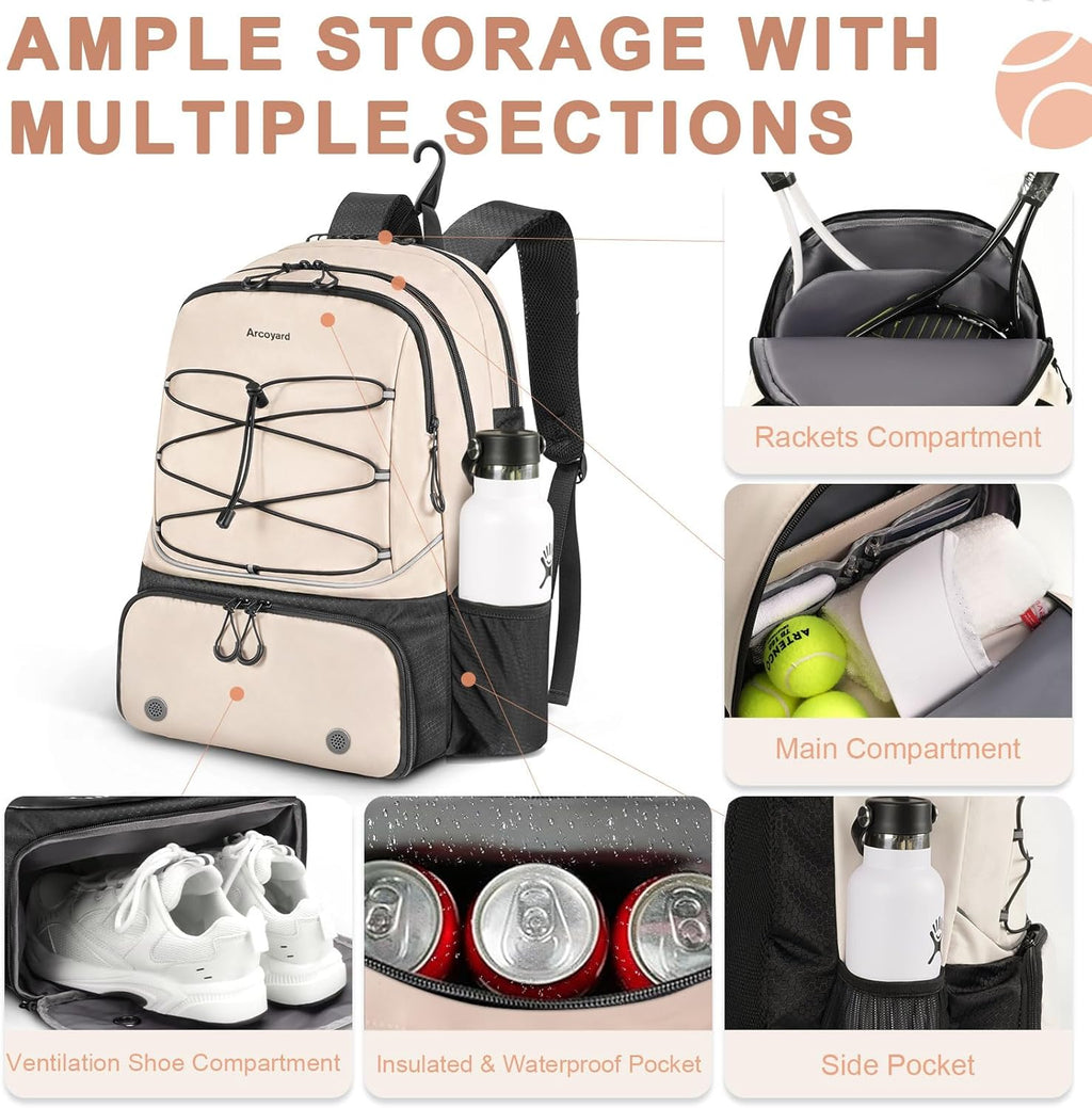 Tennis Bag Holds 2 Rackets, Professional Tennis Bags for Women, Tennis Backpack with Ventilated Shoe Compartment