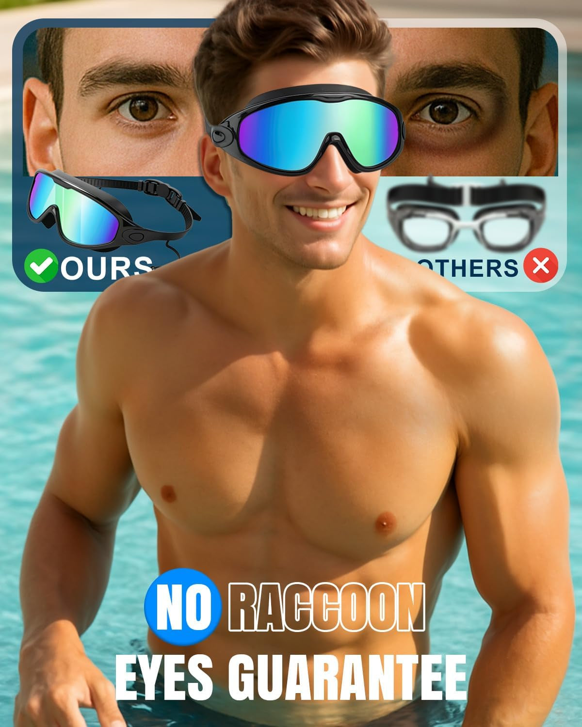 Swim Goggles 2 Pack, Wide View anti Fog&Uv Swimming Goggles for Audlt, No Leak Pool Beach Essentials for Men Women