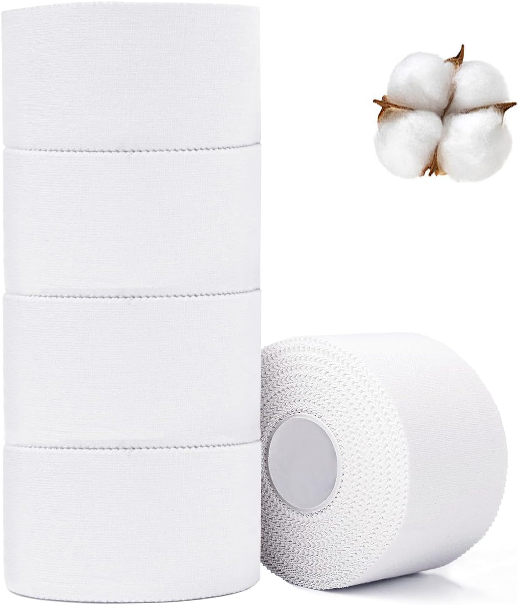 Athletic Tape,5 Pack White Sports Tape,Very Strong No Sticky Residue Wrist Ankle Tape for Gymnastics Boxing Lacrosse Climbing Hockey Bat