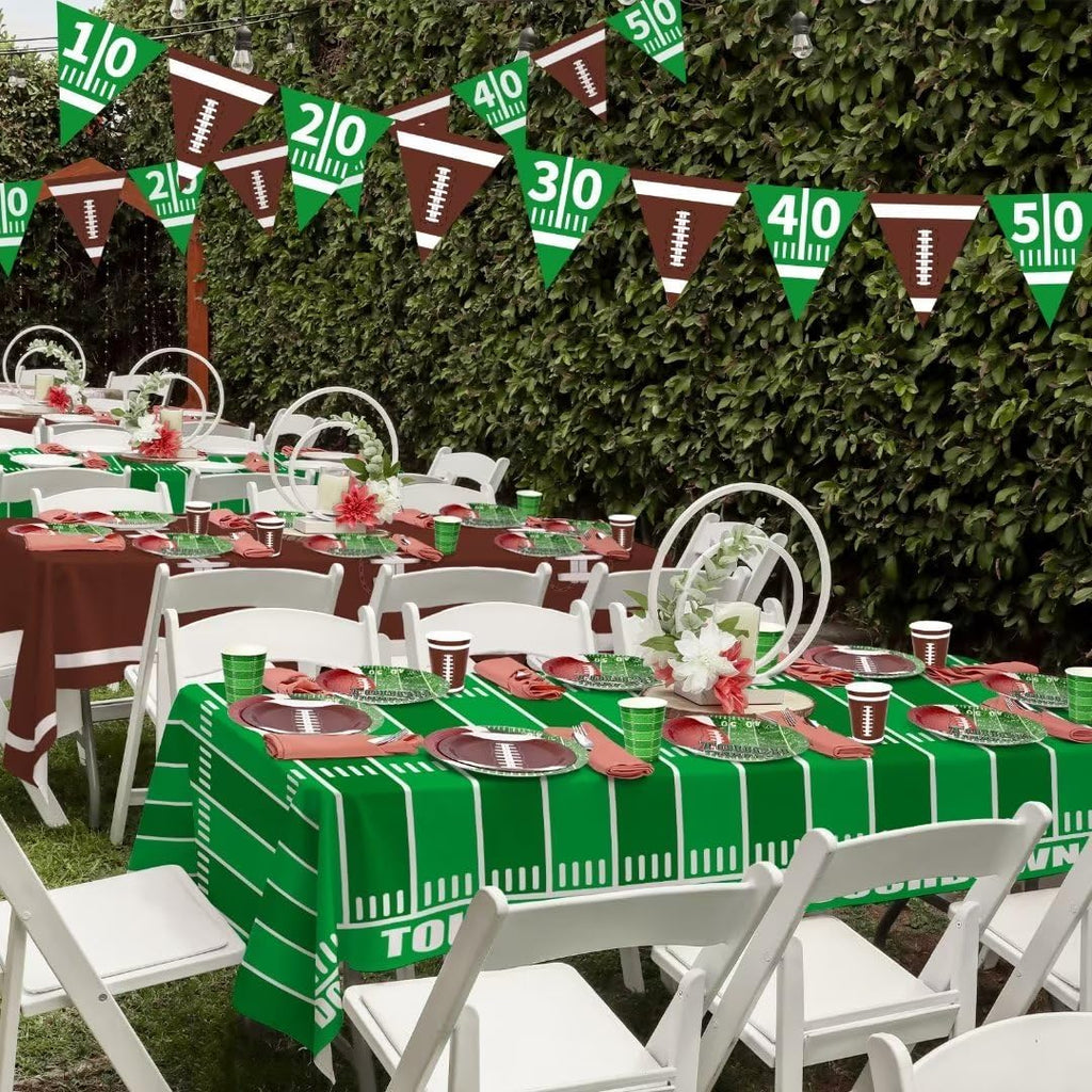 Football Party Supplies Kit Serve 24,Includes Dinner Plates, Dessert Napkins, Cups,Banner and Touchdown Tablecloth for Birthday Gameday Tailgate Decorations, Green (2023053002)