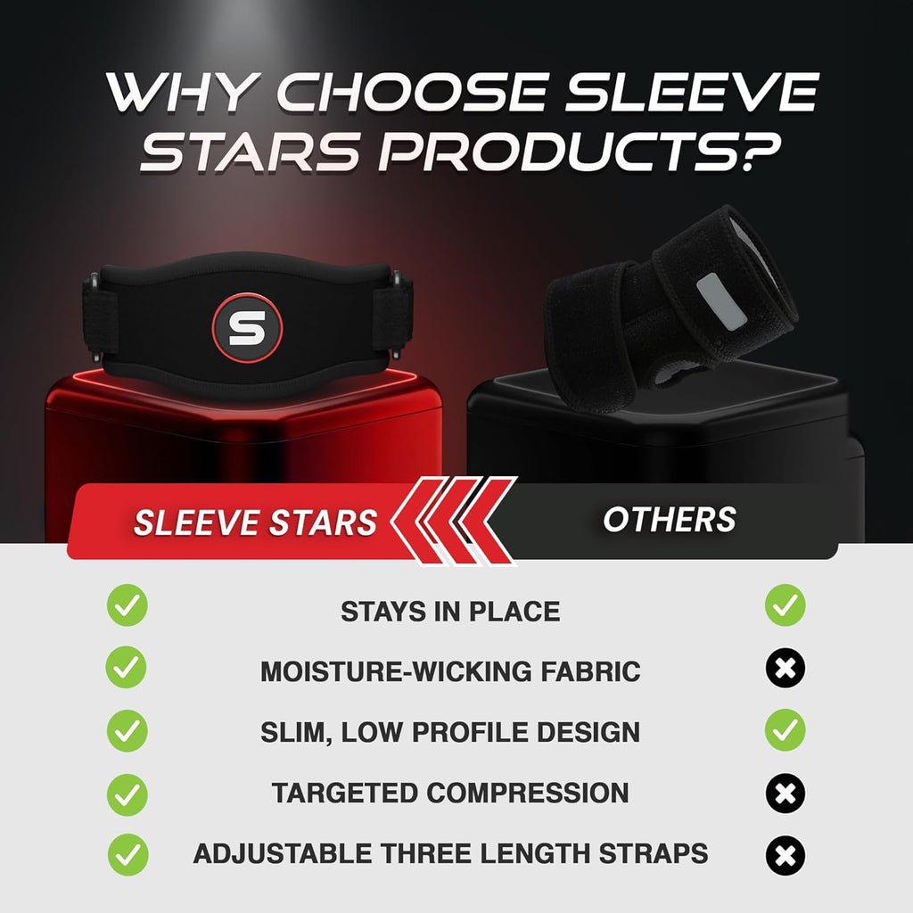 Sleeve Stars Tennis Elbow Brace for Men & Women, Elbow Brace for Tendonitis, Tennis Elbow Strap, Golfers Elbow Brace, Counterforce Brace for Tennis Elbow Relief, Fits 9"-23" (Single/Black)