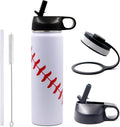 22 Oz Baseball Water Bottle, Sports Flask Metal Travel Tumbler with 2 Lids, Stainless Steel Double Wall Vacuum Insulated Leak Proof Thermo Water Bottles, Baseball Accessories Gifts for Mom Boys Girls