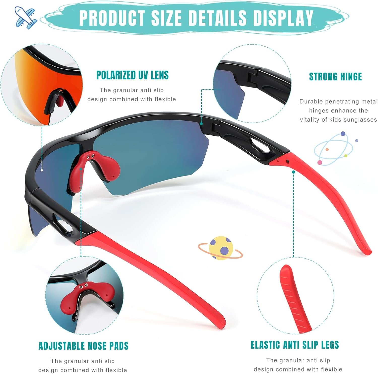 Kids Sunglasses Youth Baseball Sunglasses for Boys Girls 3-12 Polarized Softball Sports Goggles UV Protection