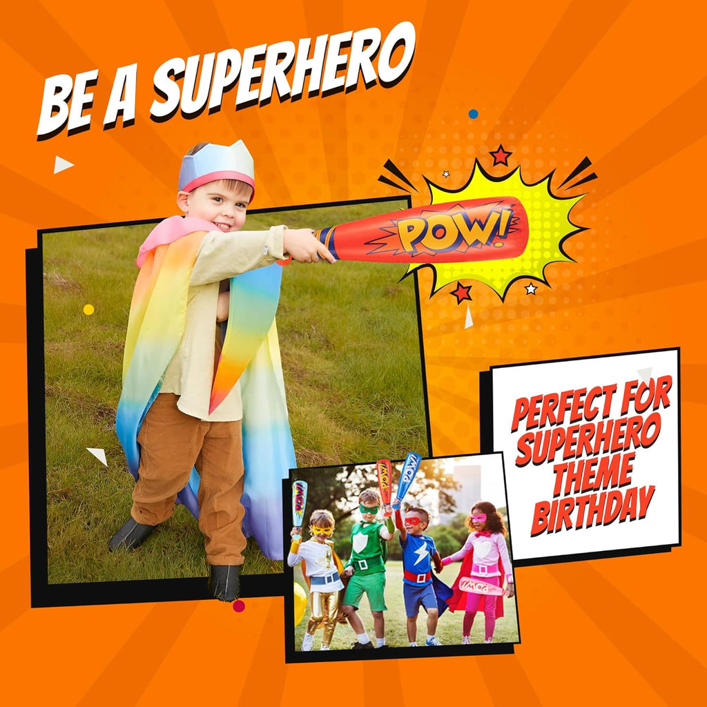 Pow Inflatable Baseball Bat - (Pack of 12) 20 Inch Inflatable Toy Bat, Carnival Prizes, Baseball Party Favors Goodie Bag Stuffers, Decorations Party Prizes for Kids