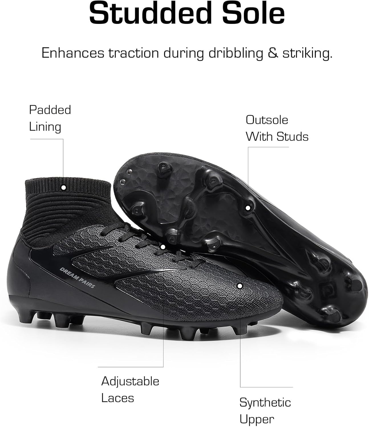 Men'S High Tops Lace up Soccer Cleats, Lightweight Professional Athletic Football Cleats Mens Athletic Shoes for Training Soccer