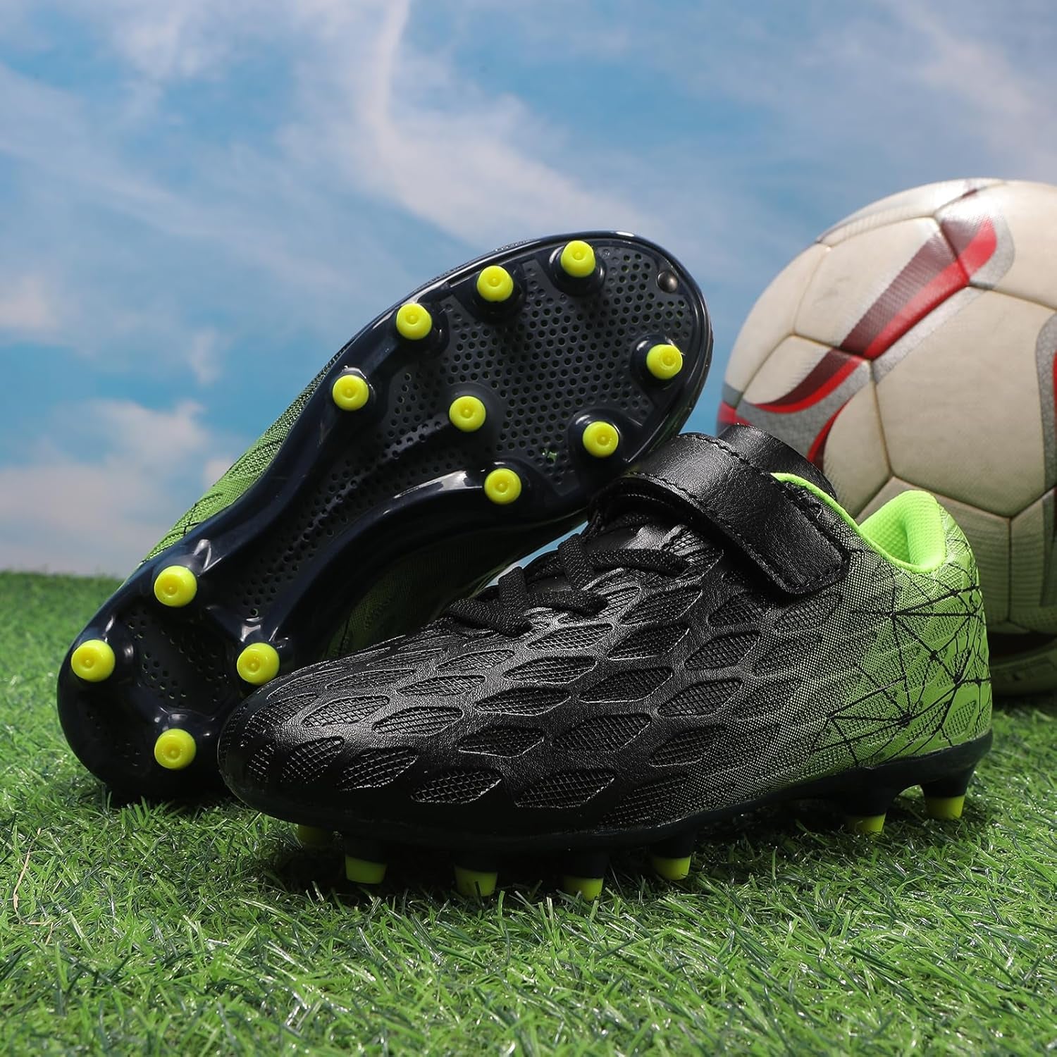 Soccer Cleats, Kids Firm Ground Football Shoes, Boys Girls Athletic Outdoor