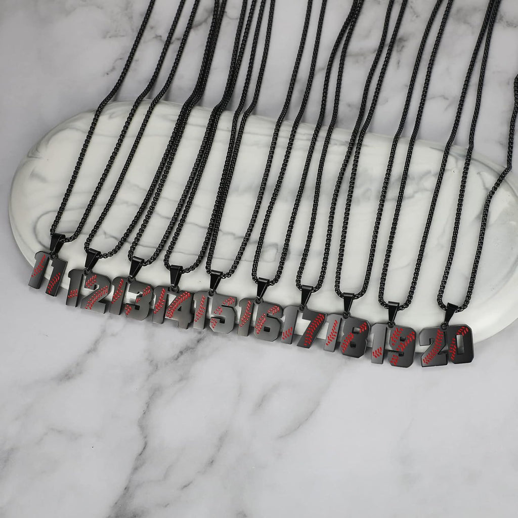 Baseball Number Necklace - Stainless Steel Chain Pendant for Men Athletes 00-99 Jersey Number Gift