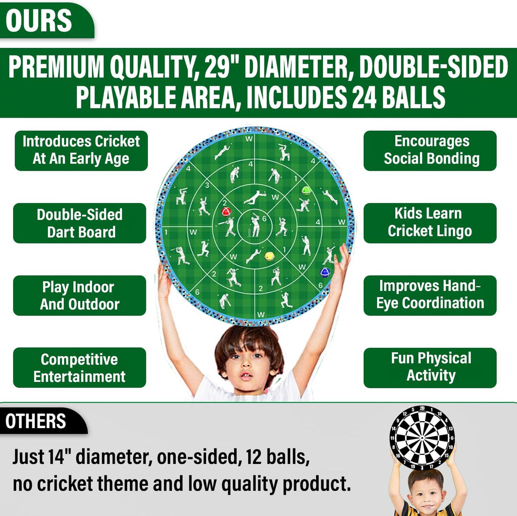 Cricket Dart Game, Double Sided, 29 Inches, 24 Sticky Balls, Birthday Gifts for Boys and Girls, Gift for Cricket Lover, Play Indoor/Outdoor, Fun Party Game, Portable Design, for Ages 3+