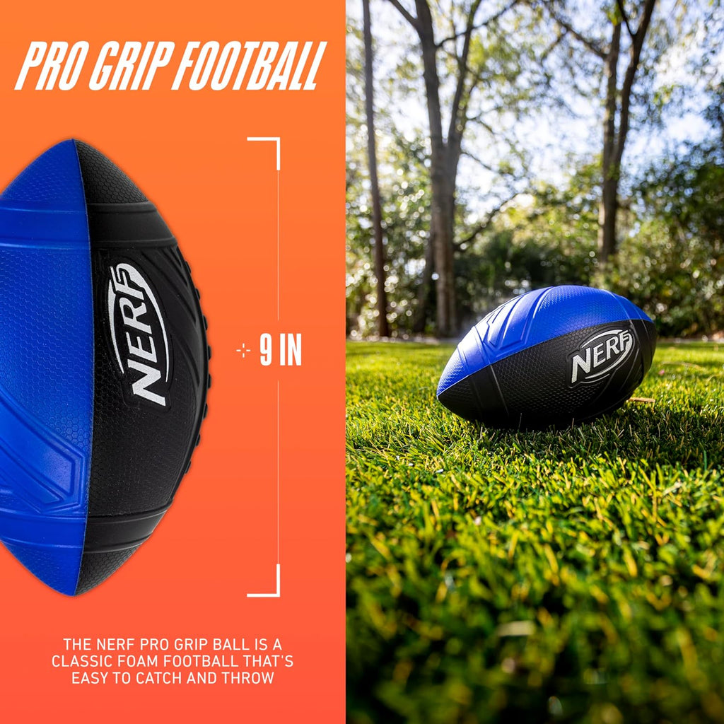 NERF Kids Foam Football - Pro Grip Youth Soft Foam Ball - Indoor + Outdoor - Small NERF Foam Football - 9" Inch Youth Sized Ball - Blue + Black