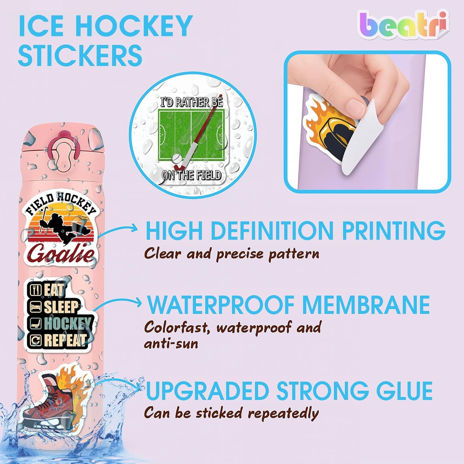 Ice Hockey Stickers 50Pcs Waterproof Vinyl Decor & Party Favors for Laptop, Water Bottle, Skateboard & Travel Gear | Non-Repeating Decals, High-Definition Print